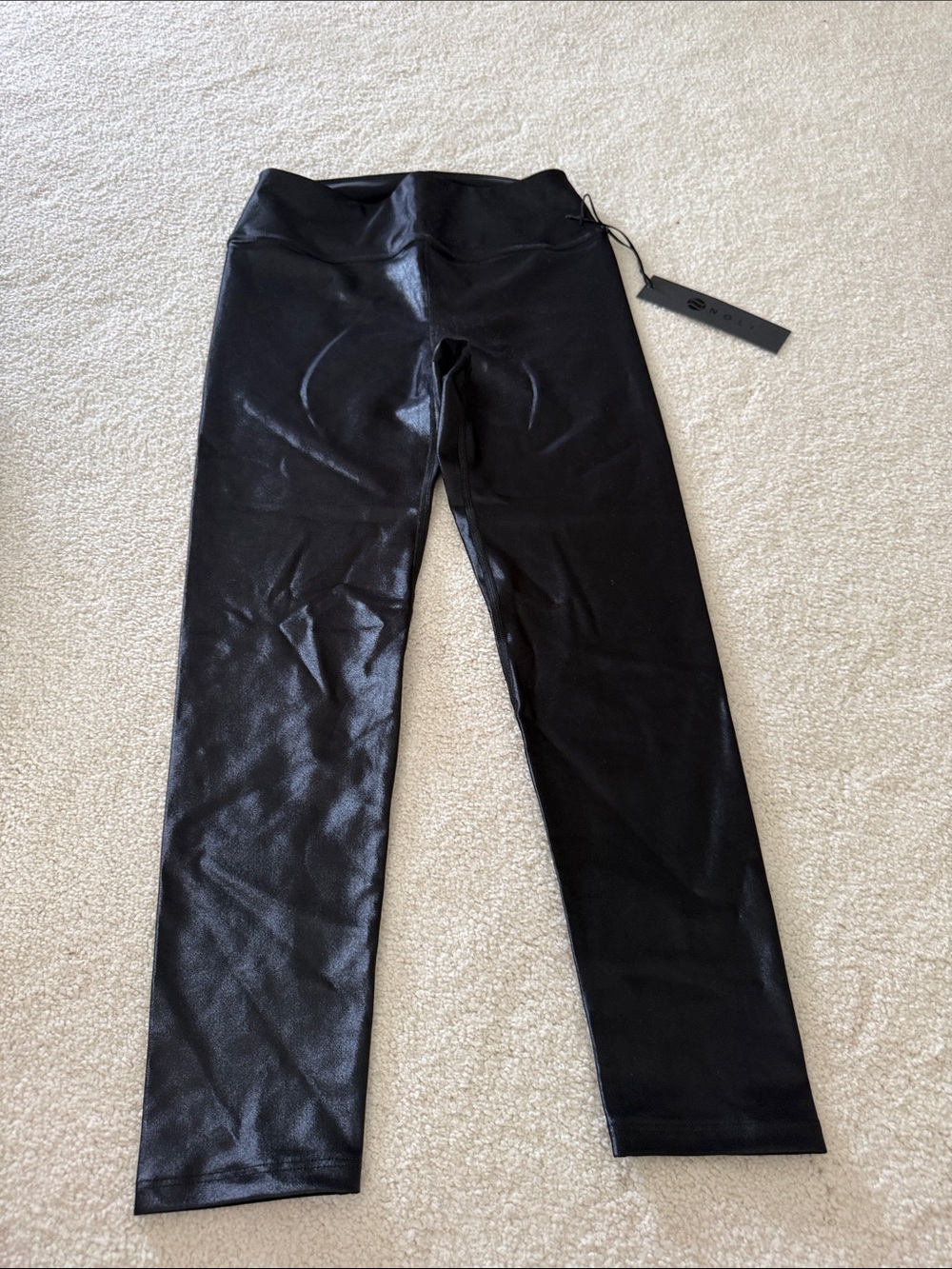 Black Shiny High-Rise Leggings - Unbranded